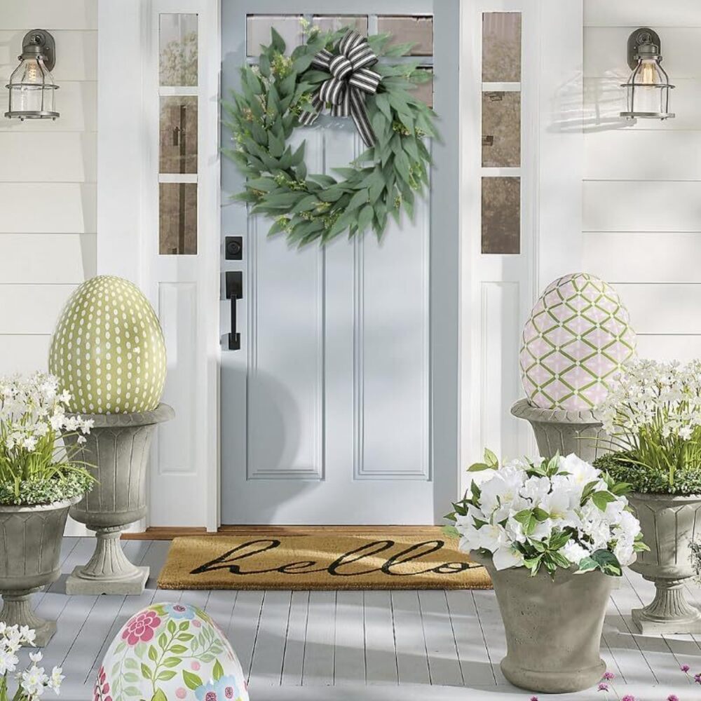8086 Artificial Wreath, 23" Artificial Wreath for Front Door, Spring Green - Picture 2 of 8